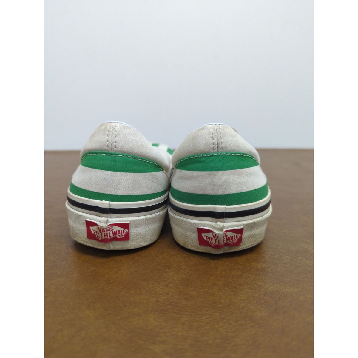 Vans Green & White Striped Slip-On Style 98 Shoes Unisex Canvas Pre-Owned