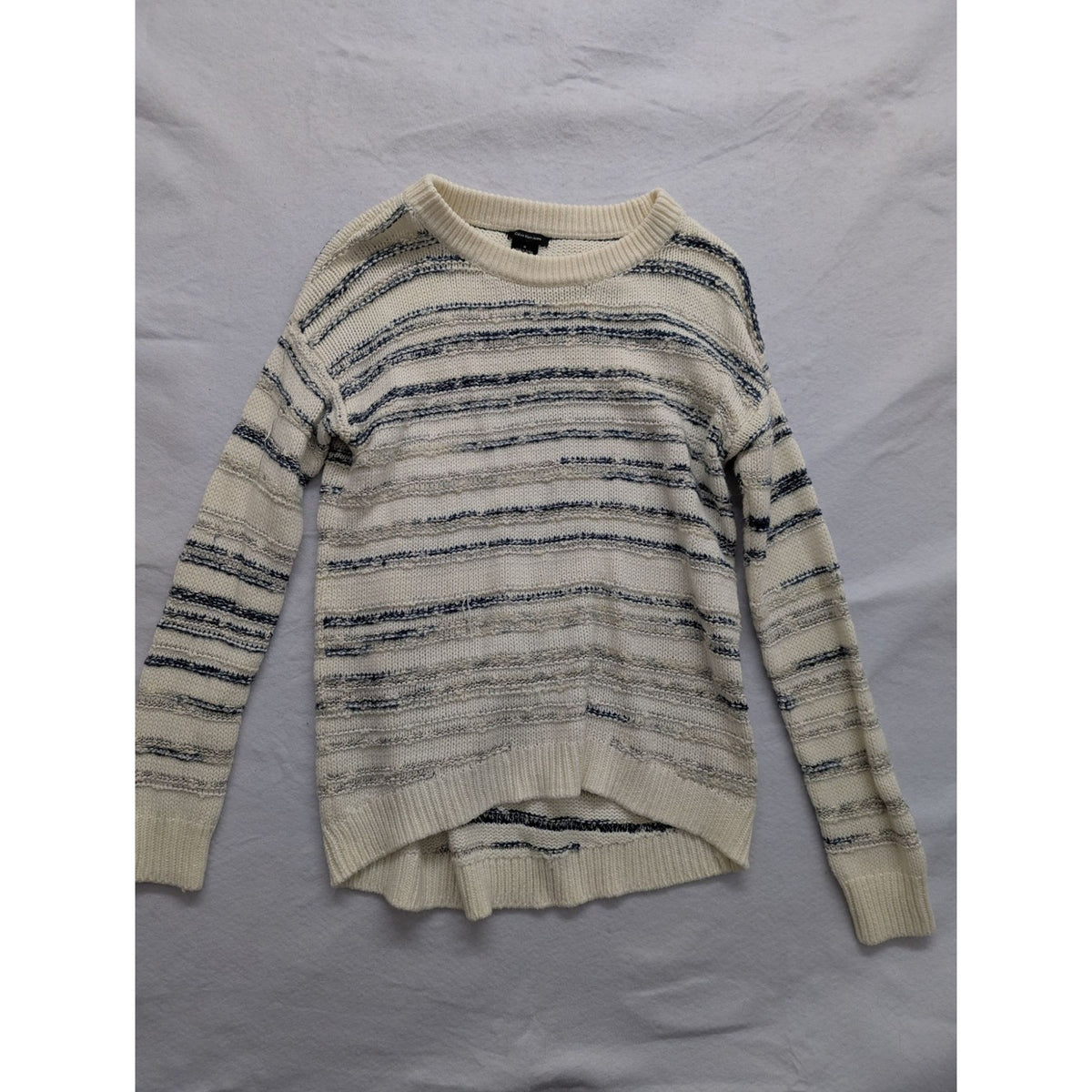 Calvin Klein Jeans Striped Textured Knit Sweater In Cream & Navy Blue