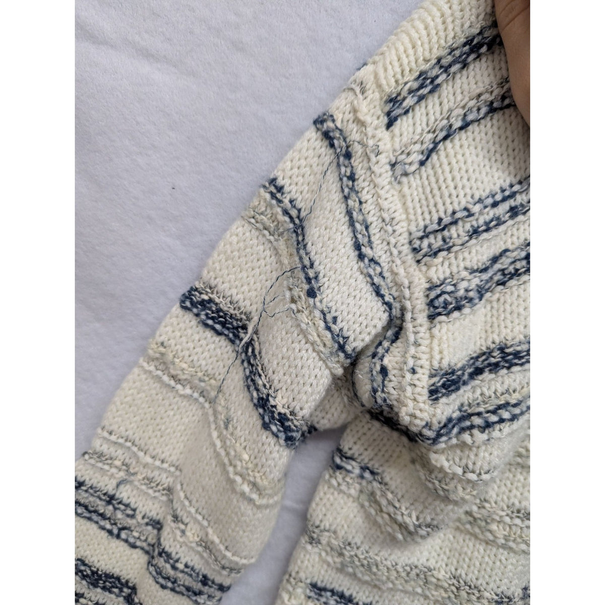 Calvin Klein Jeans Striped Textured Knit Sweater In Cream & Navy Blue