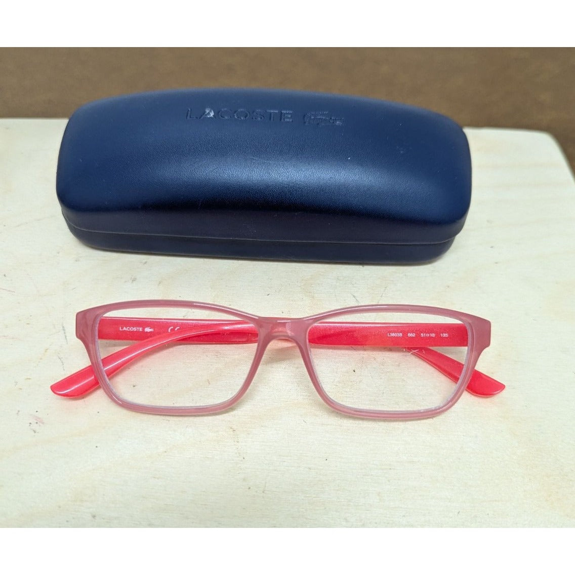 Lacoste Pink Clear Lens Eyeglasses With Navy Case