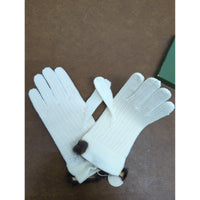 Vintage White Knit Gloves With Fur Accents In Green Rose Box