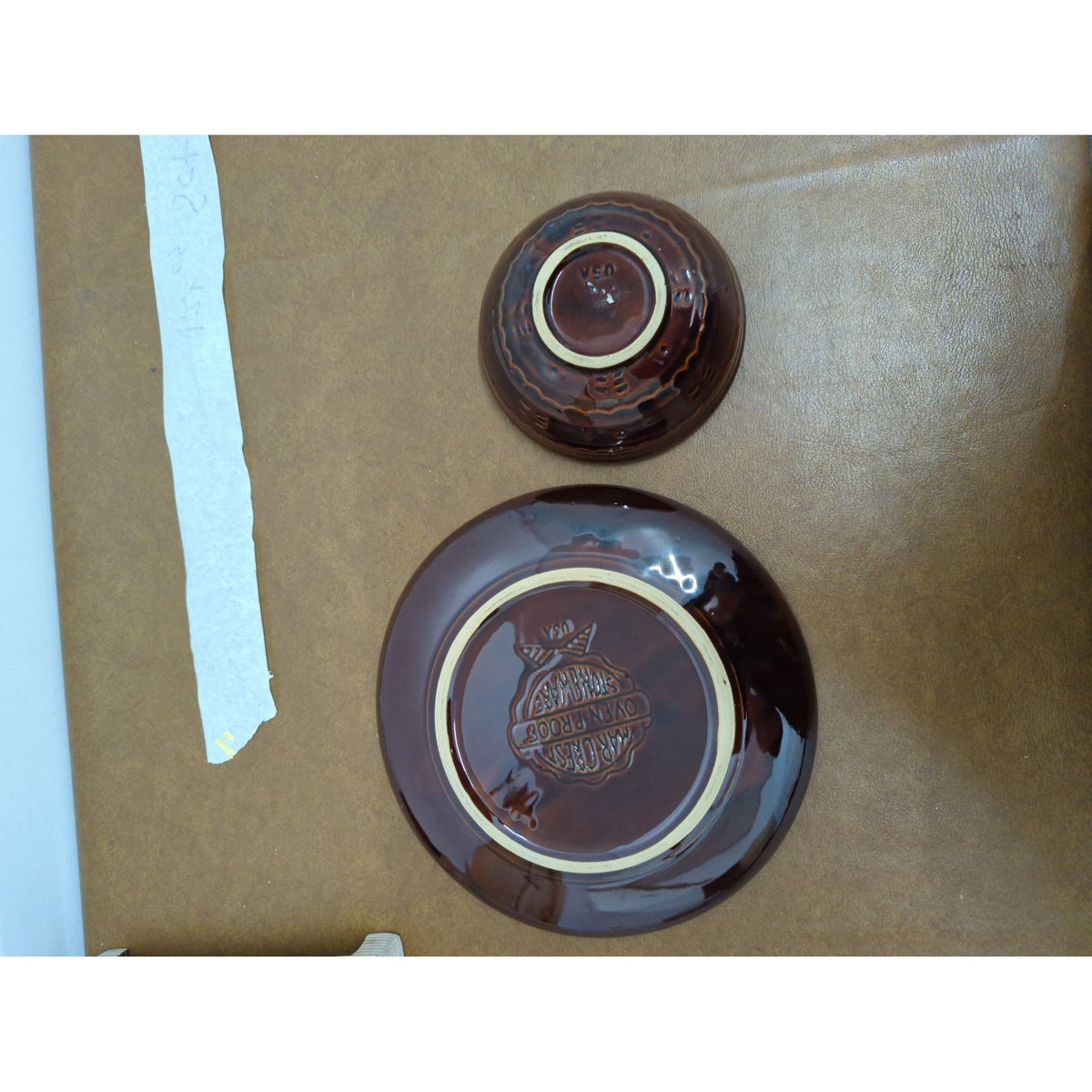 Vintage Marcrest Brown Stoneware Plate & Bowl Set 8" Floral Design Oven-Proof USA