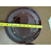 Vintage Marcrest Brown Stoneware Plate & Bowl Set 8" Floral Design Oven-Proof USA