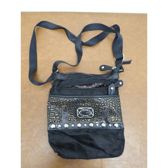 Brighton Bags Embossed Gold Faux Leather Panel Stud Accents Adjustable Strap