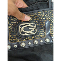 Brighton Bags Embossed Gold Faux Leather Panel Stud Accents Adjustable Strap