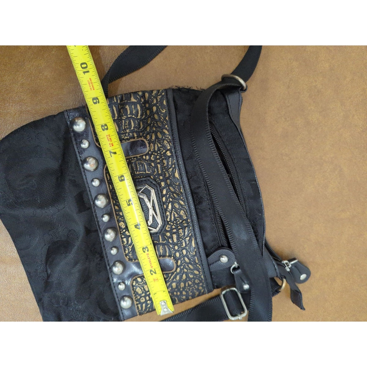 Brighton Bags Embossed Gold Faux Leather Panel Stud Accents Adjustable Strap