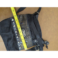 Brighton Bags Embossed Gold Faux Leather Panel Stud Accents Adjustable Strap