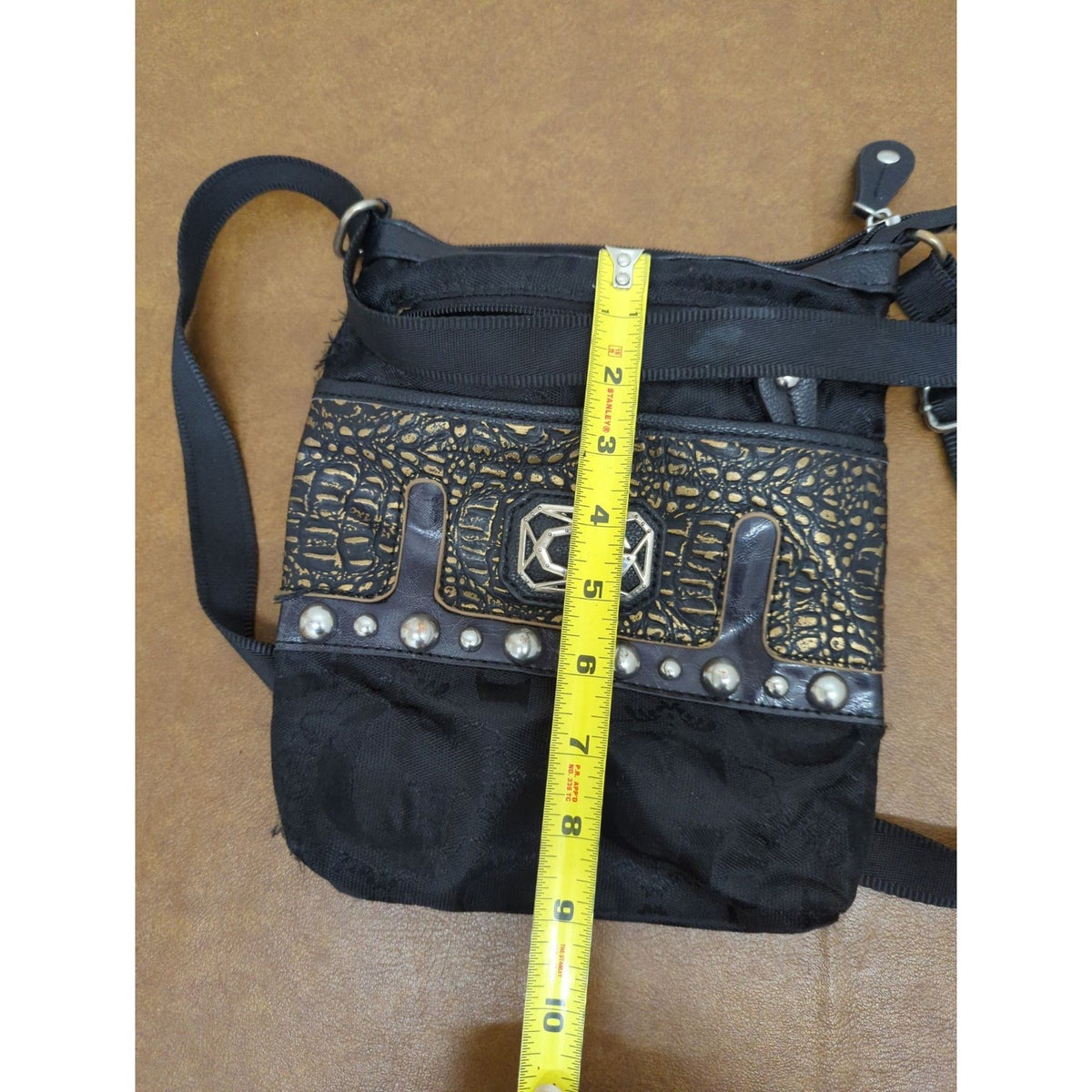 Brighton Bags Embossed Gold Faux Leather Panel Stud Accents Adjustable Strap