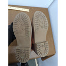 Brown Mid-Calf Faux Leather Boots With Side Zippers & Buckle Detail Size 7 Sturdy Soles Casual Style