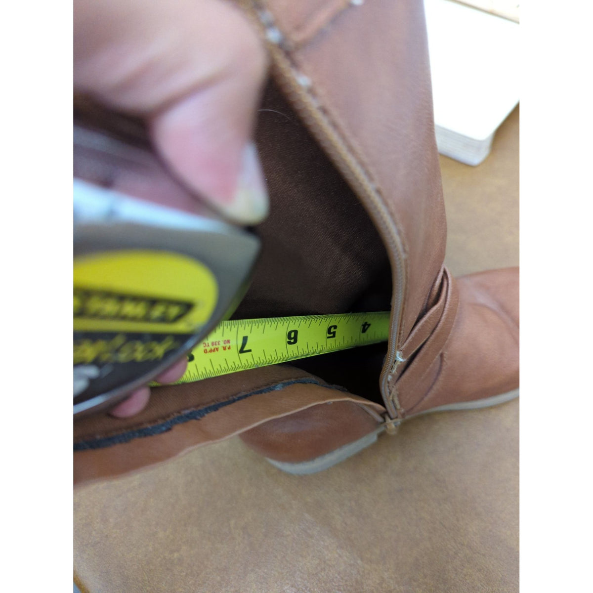 Brown Mid-Calf Faux Leather Boots With Side Zippers & Buckle Detail Size 7 Sturdy Soles Casual Style