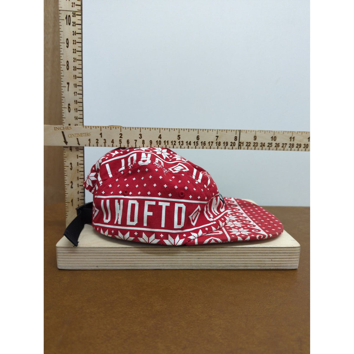 Undefeated Red & White Cotton 5-Panel Adjustable Cap With Holiday Pattern