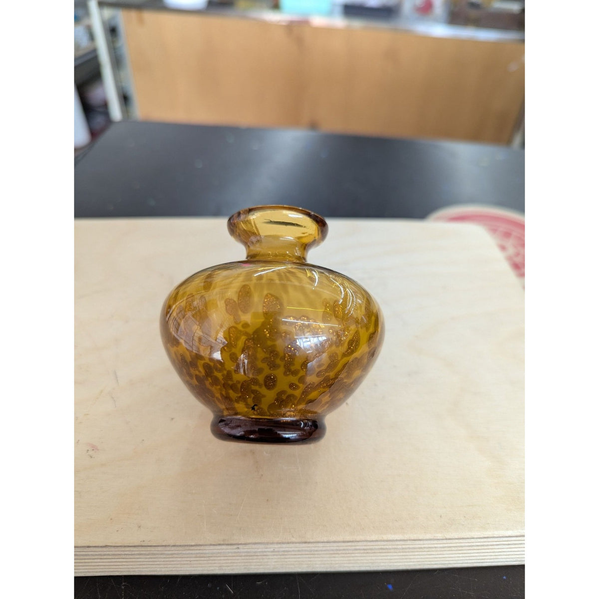 Amber Glass Bud Vase With Speckled Design