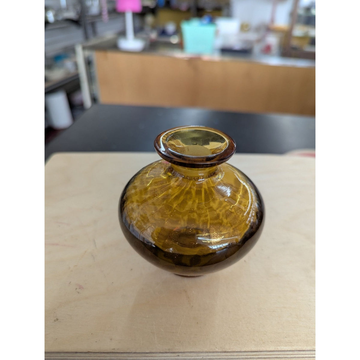 Amber Glass Bud Vase With Speckled Design