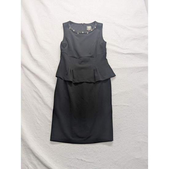Vince Camuto Womens Black Sleeveless Peplum Dress With Embellished Neckline Size