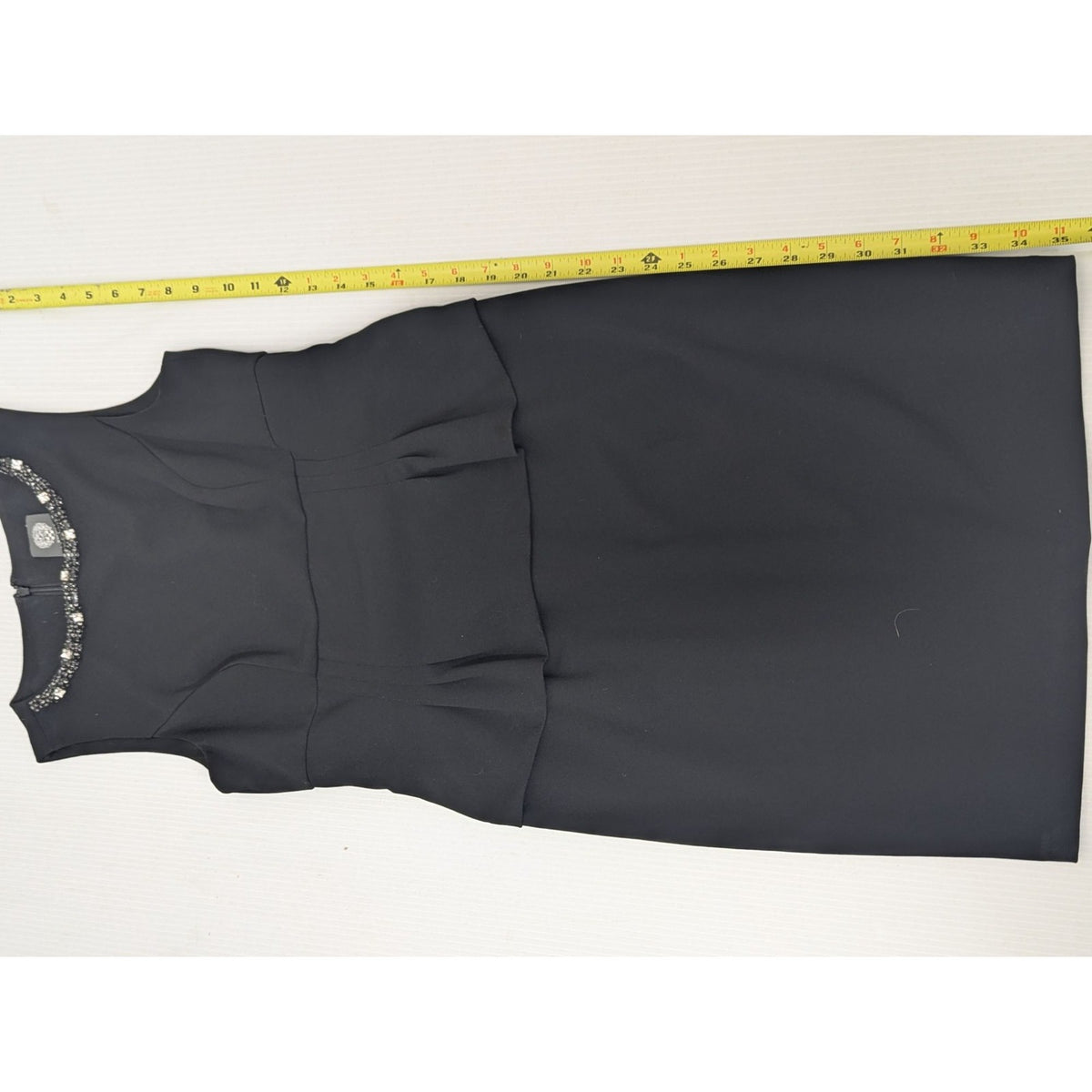 Vince Camuto Womens Black Sleeveless Peplum Dress With Embellished Neckline Size