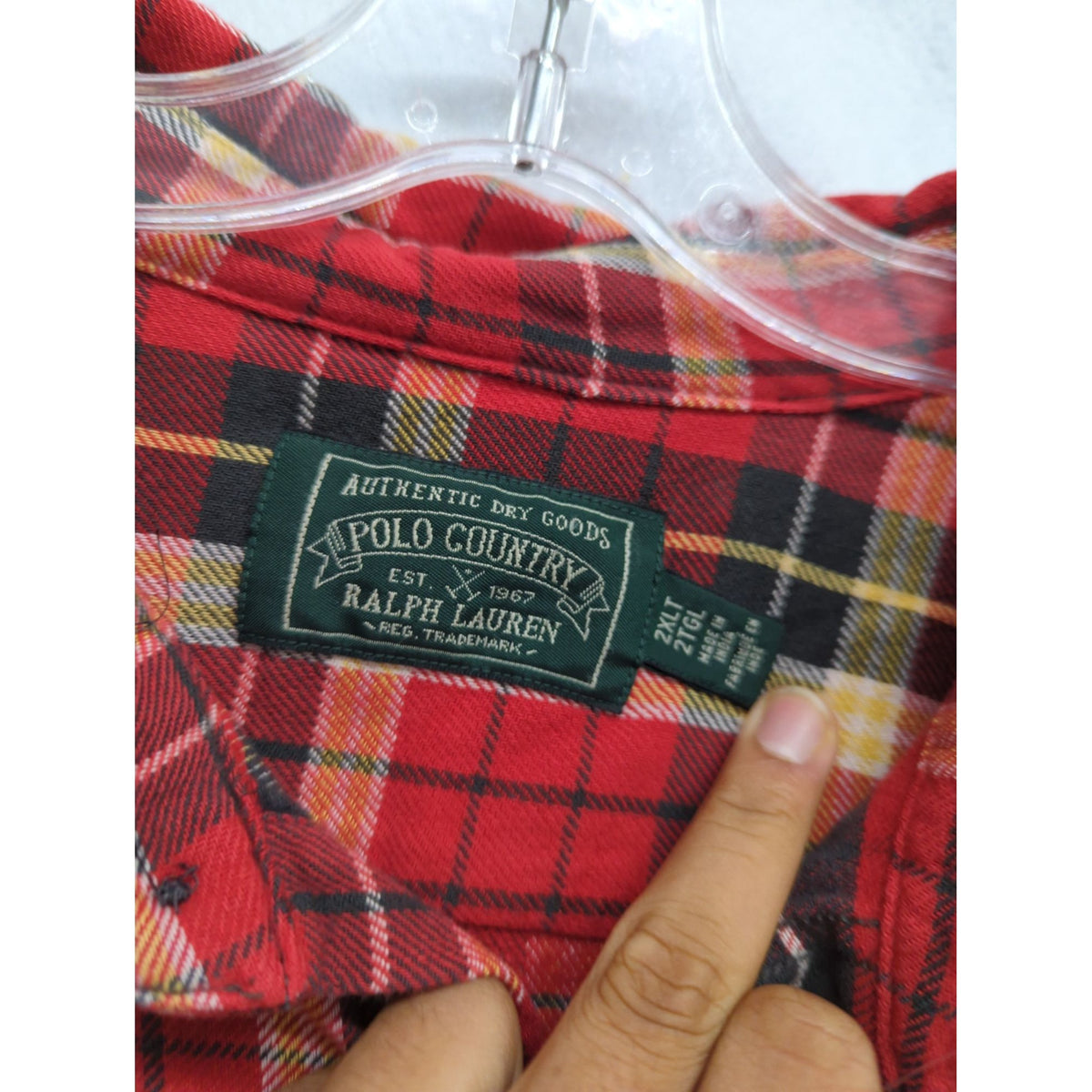 Polo Ralph Lauren Mens Flannel Shirt 2LT Red Plaid Long Sleeve Button Front