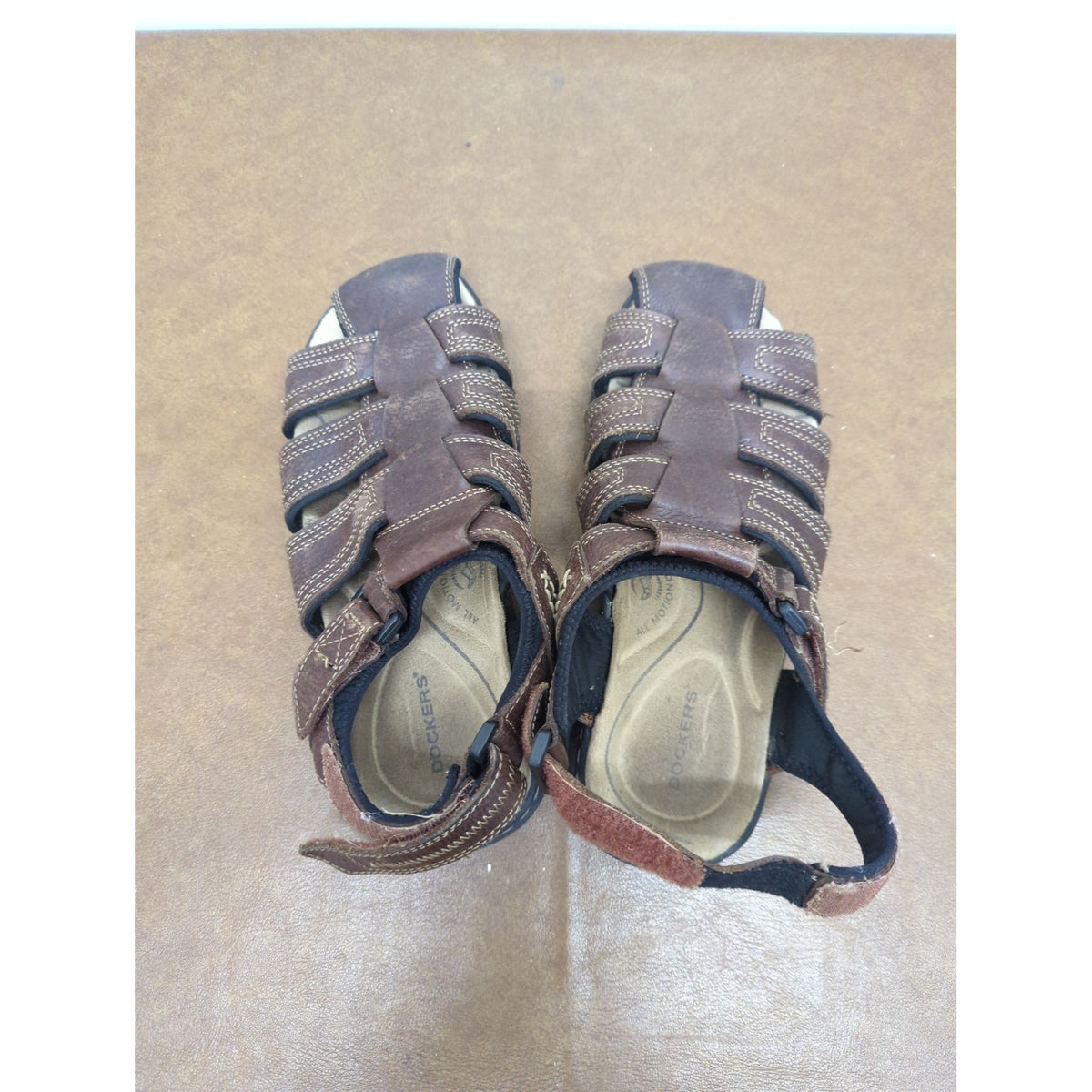 Dockers Mens Brown Leather Fisherman Sandals Adjustable Strap Size 10