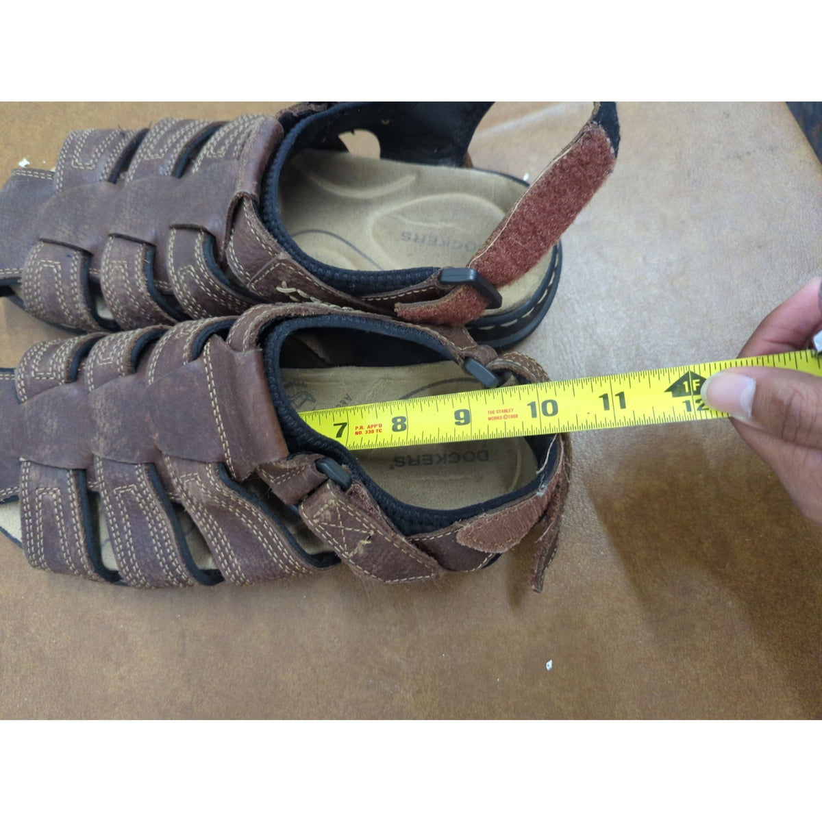 Dockers Mens Brown Leather Fisherman Sandals Adjustable Strap Size 10