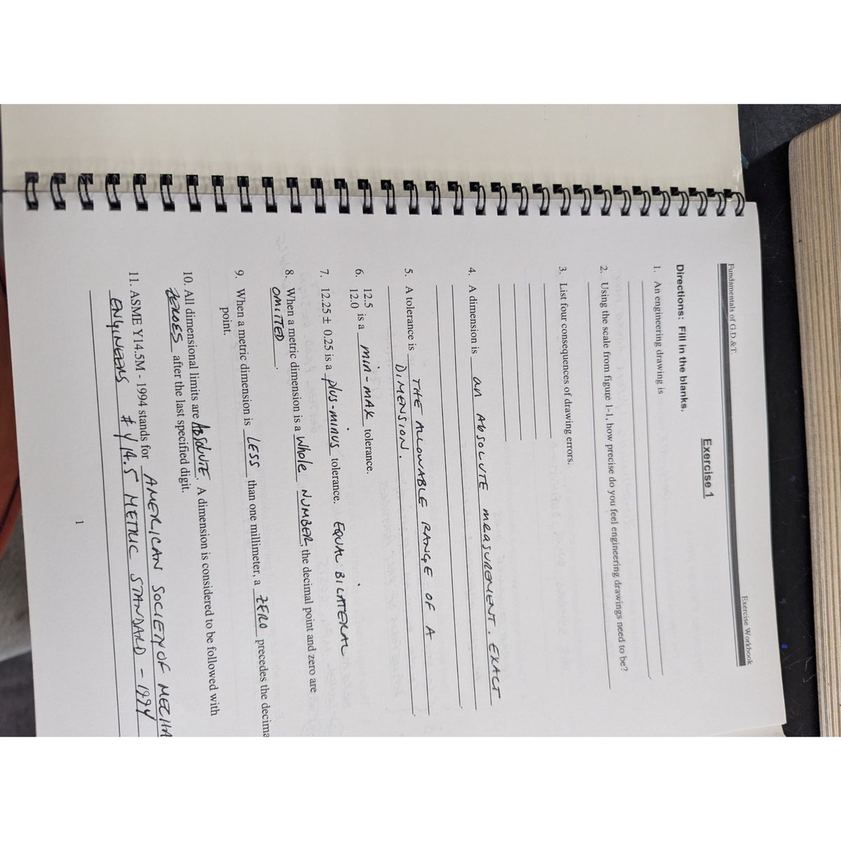 Fundamentals Of Geometric Dimensioning & Tolerancing Exercise Workbook 2nd Editi