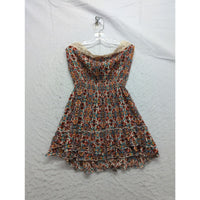 Floral Lace Trim Boho Dress With Tiered Ruffle Hem Smocked Waist Multicolor Size M