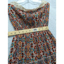Floral Lace Trim Boho Dress With Tiered Ruffle Hem Smocked Waist Multicolor Size M