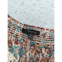 Floral Lace Trim Boho Dress With Tiered Ruffle Hem Smocked Waist Multicolor Size M