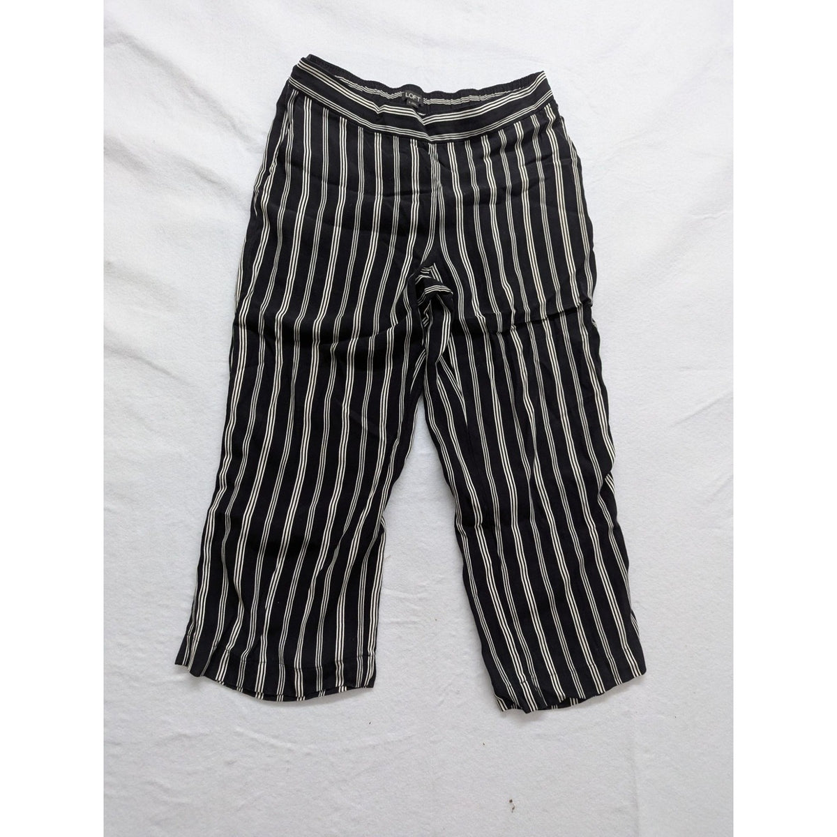 Loft Womens Black & White Striped Wide Leg Pants M