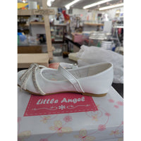 Little Angel Girls White Patent Mary Jane Shoes With Rhinestone Bow Size 10 New In Box