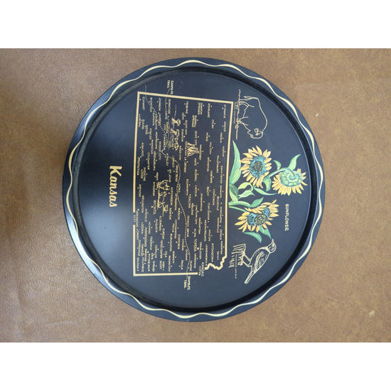 Kansas Souvenir Metal Serving Tray With Sunflower & State Map Design