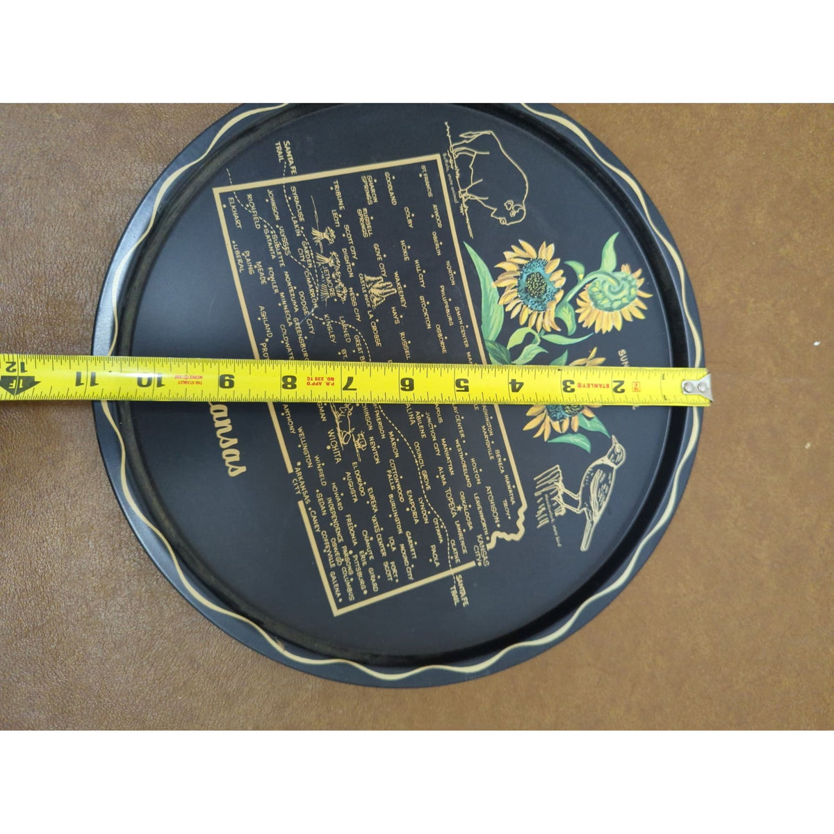 Kansas Souvenir Metal Serving Tray With Sunflower & State Map Design
