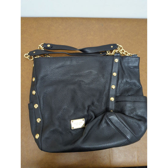 Michael Kors Black Leather Shoulder Bag With Gold Studs & Chain Straps