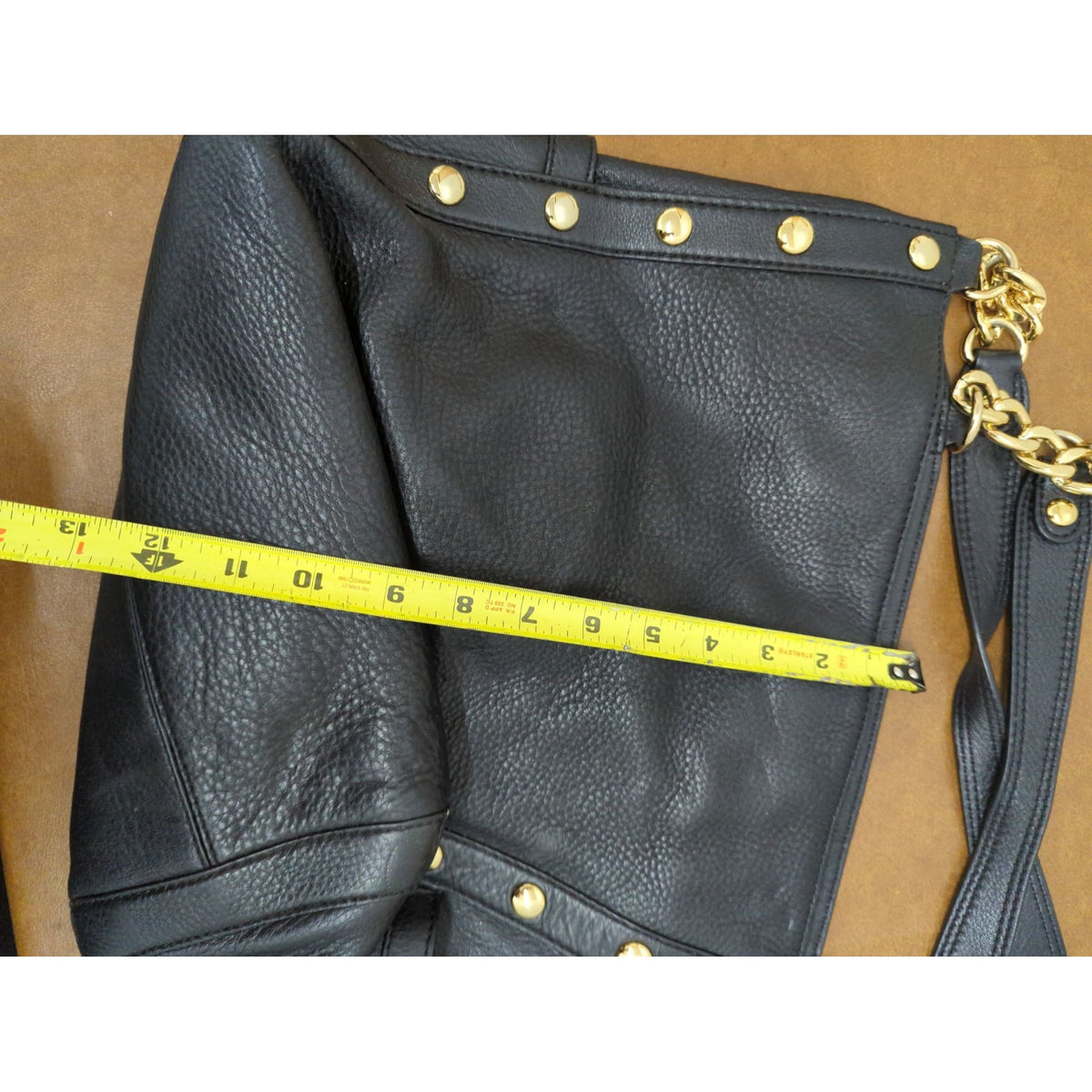 Michael Kors Black Leather Shoulder Bag With Gold Studs & Chain Straps