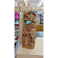 Vintage Religious Wood Carved Old Man Violin Sculpture Detailed Handmade Art