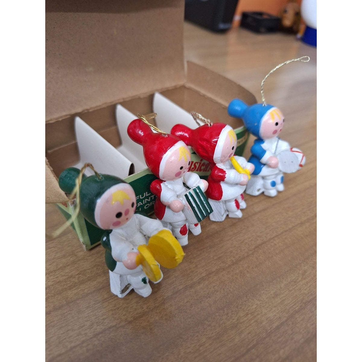 Trim-A-Tree Musical Kids Christmas Ornaments Set Of 4 Hand Painted Wooden Figure