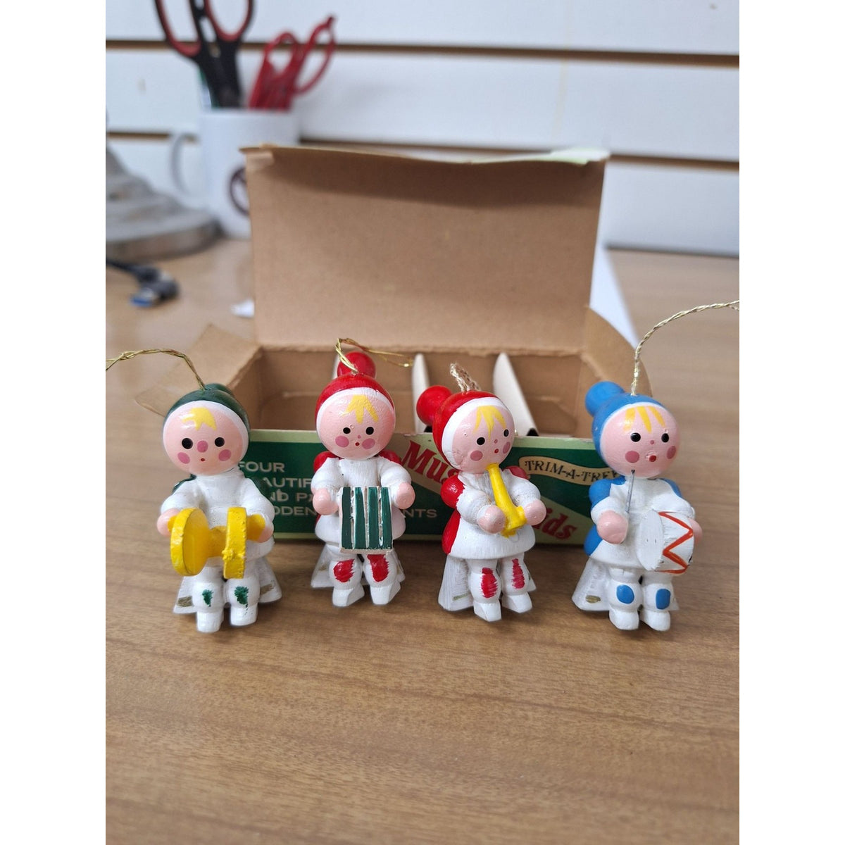 Trim-A-Tree Musical Kids Christmas Ornaments Set Of 4 Hand Painted Wooden Figure