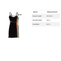 Black Ribbed Bodycon Mini Dress With Rainbow Side Stripes & Spaghetti Straps - B