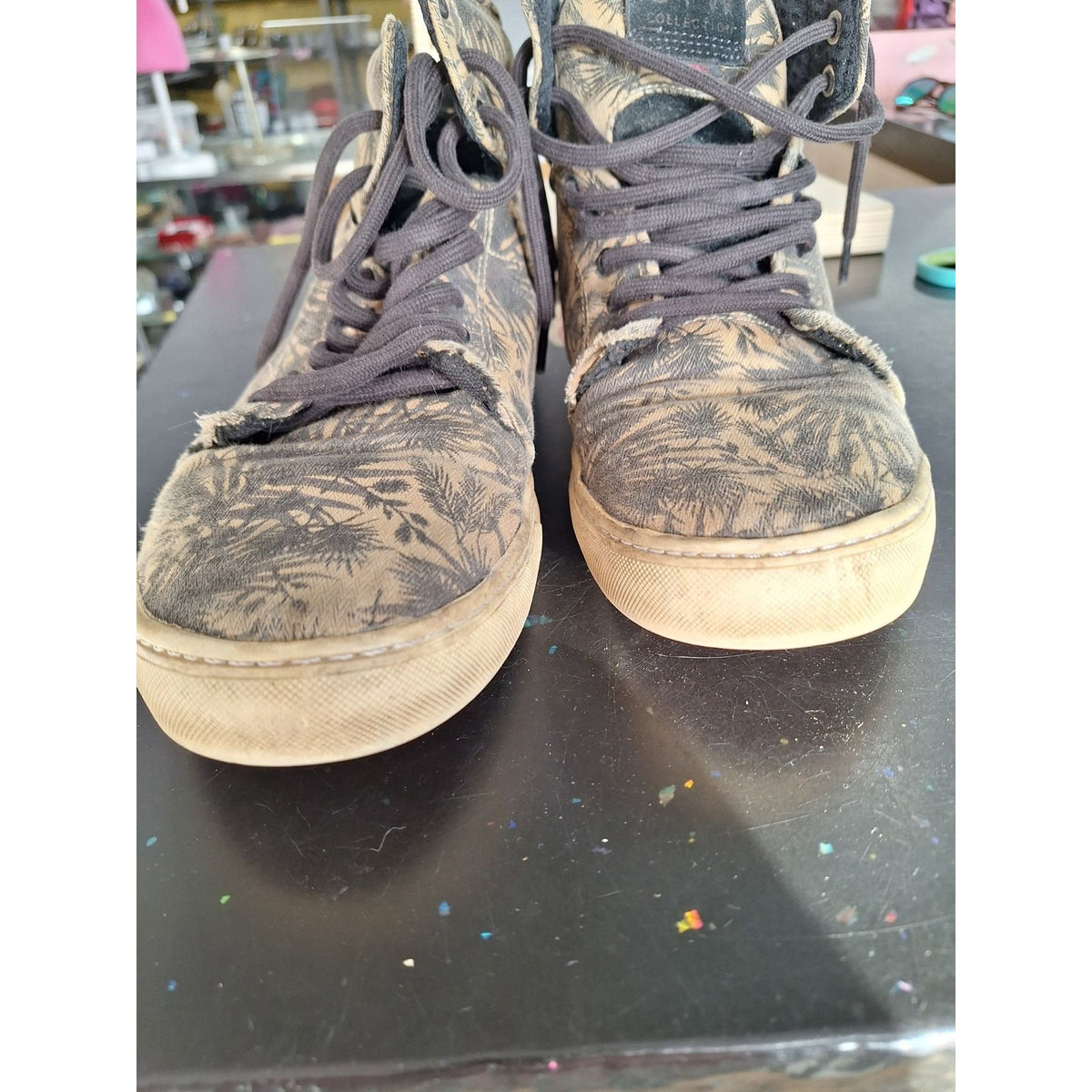 Vans OTW Collection Mens High-Top Palm Print Sneakers Size 11 Beige/Black Canvas