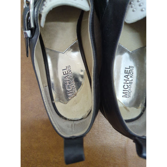 Michael Kors Womens Black & White Studded Loafers With Buckle Accent - Size 8M