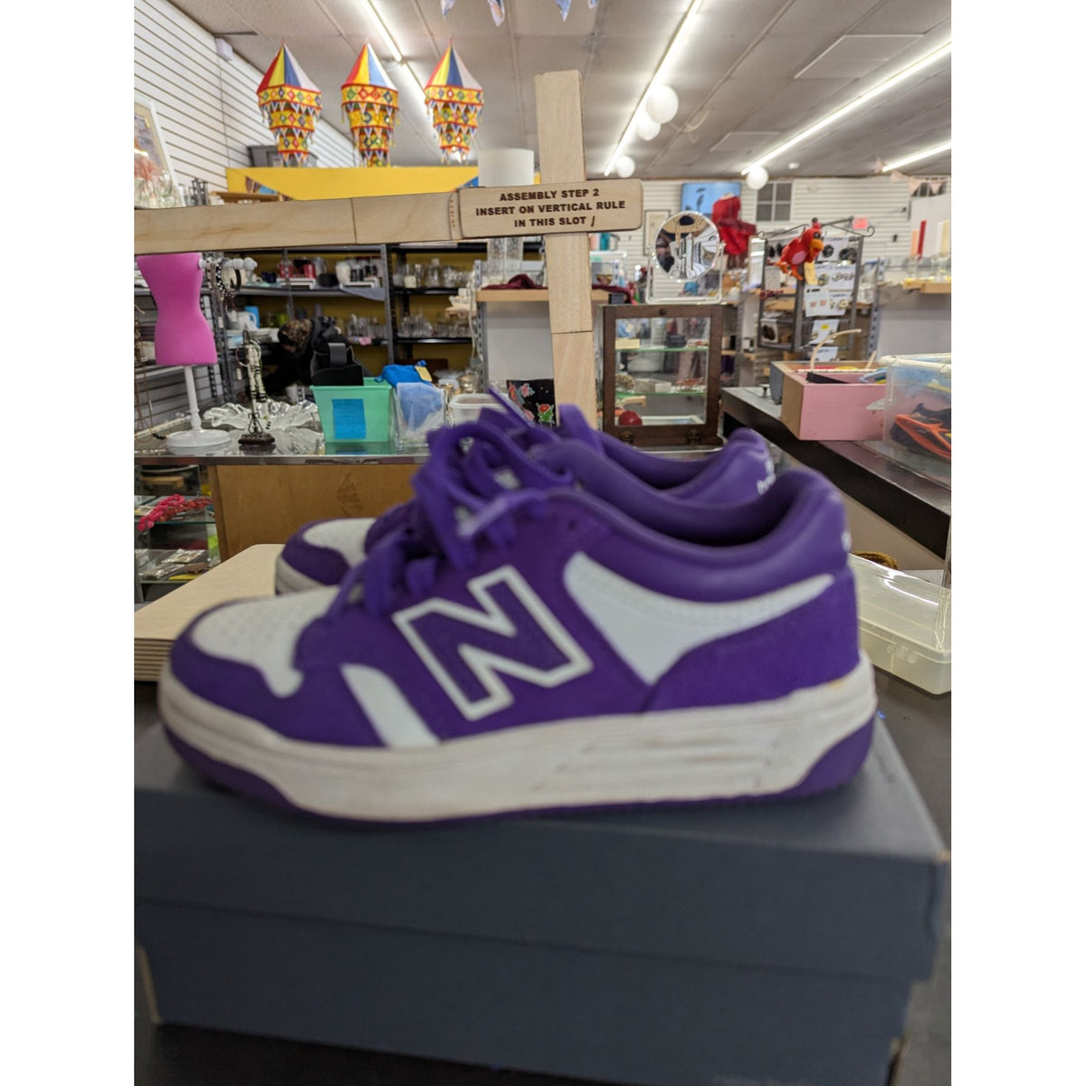 New Balance Youth Purple & White Low Top Sneakers With Box