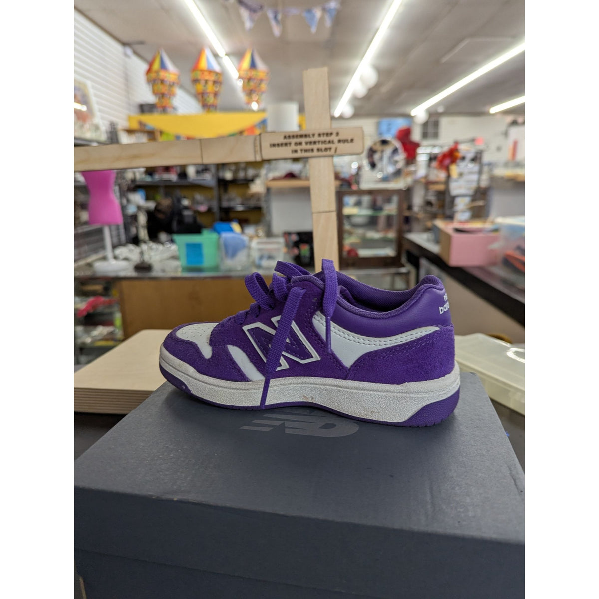 New Balance Youth Purple & White Low Top Sneakers With Box