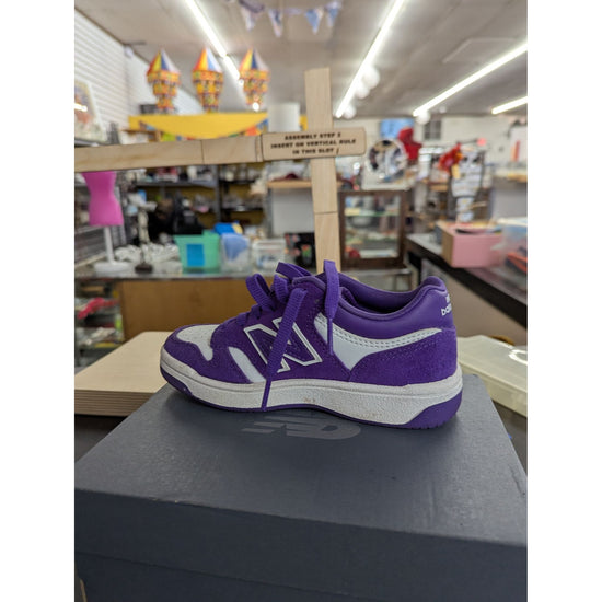 New Balance Youth Purple & White Low Top Sneakers With Box