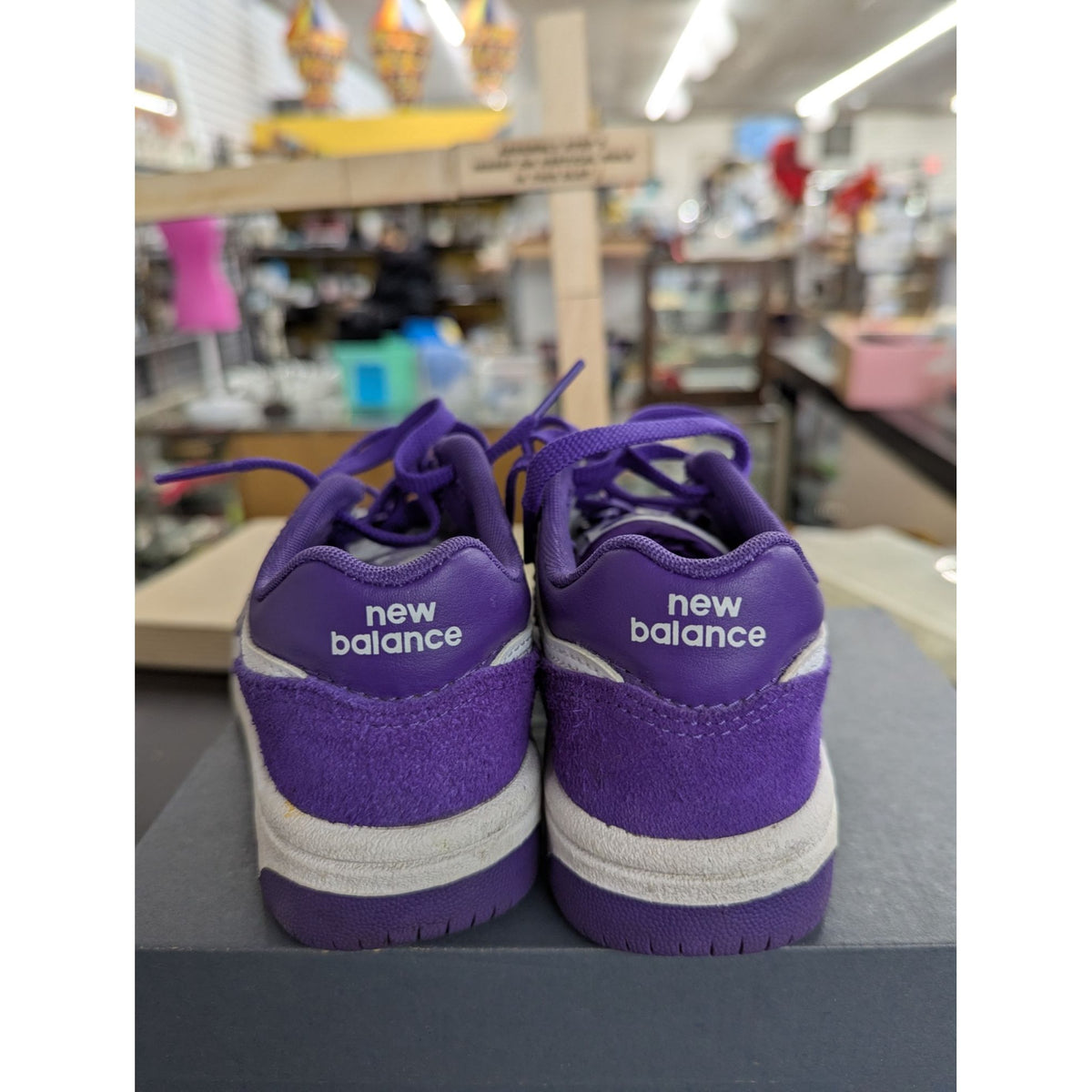 New Balance Youth Purple & White Low Top Sneakers With Box