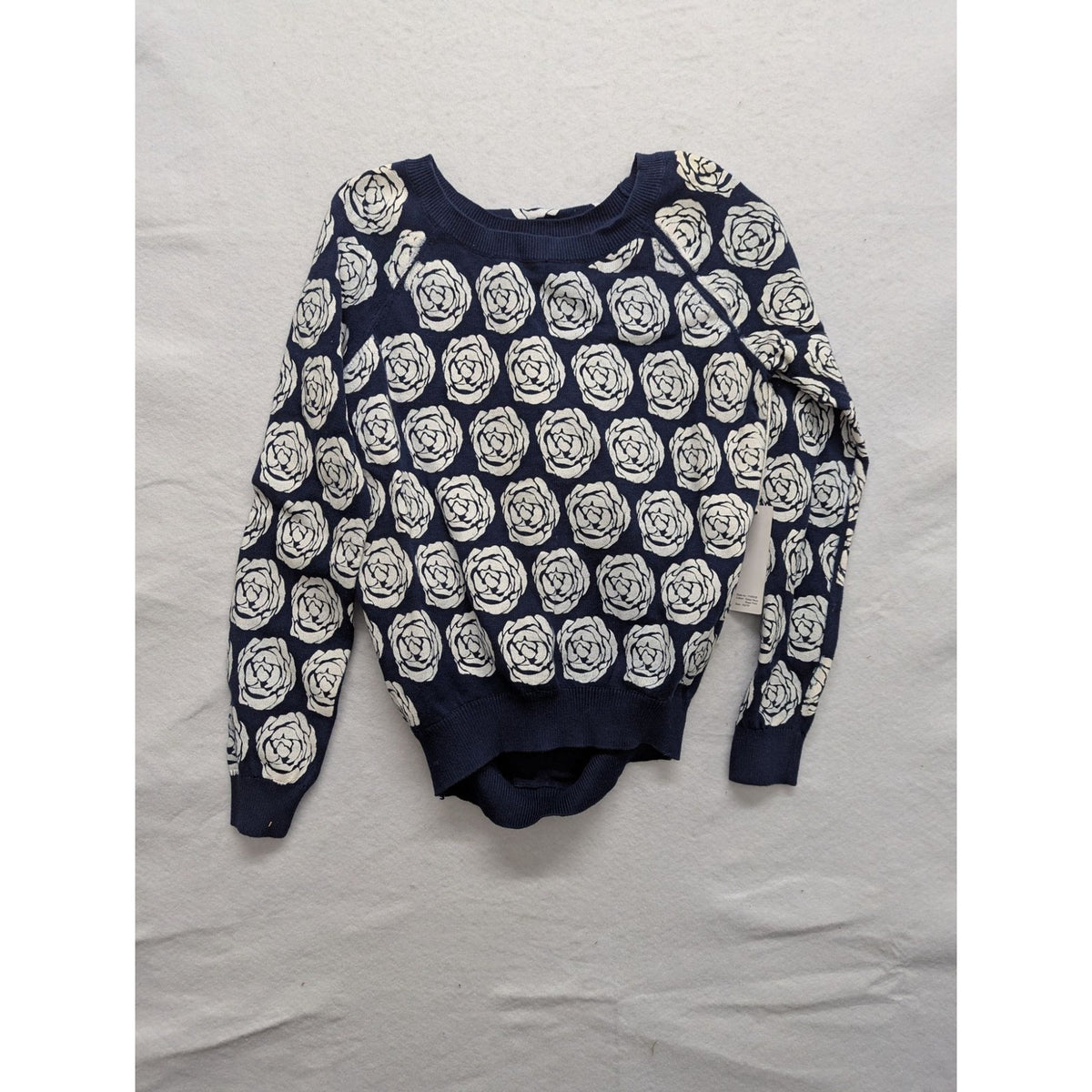 Maeve Womens Navy & White Floral Sweater Size XS