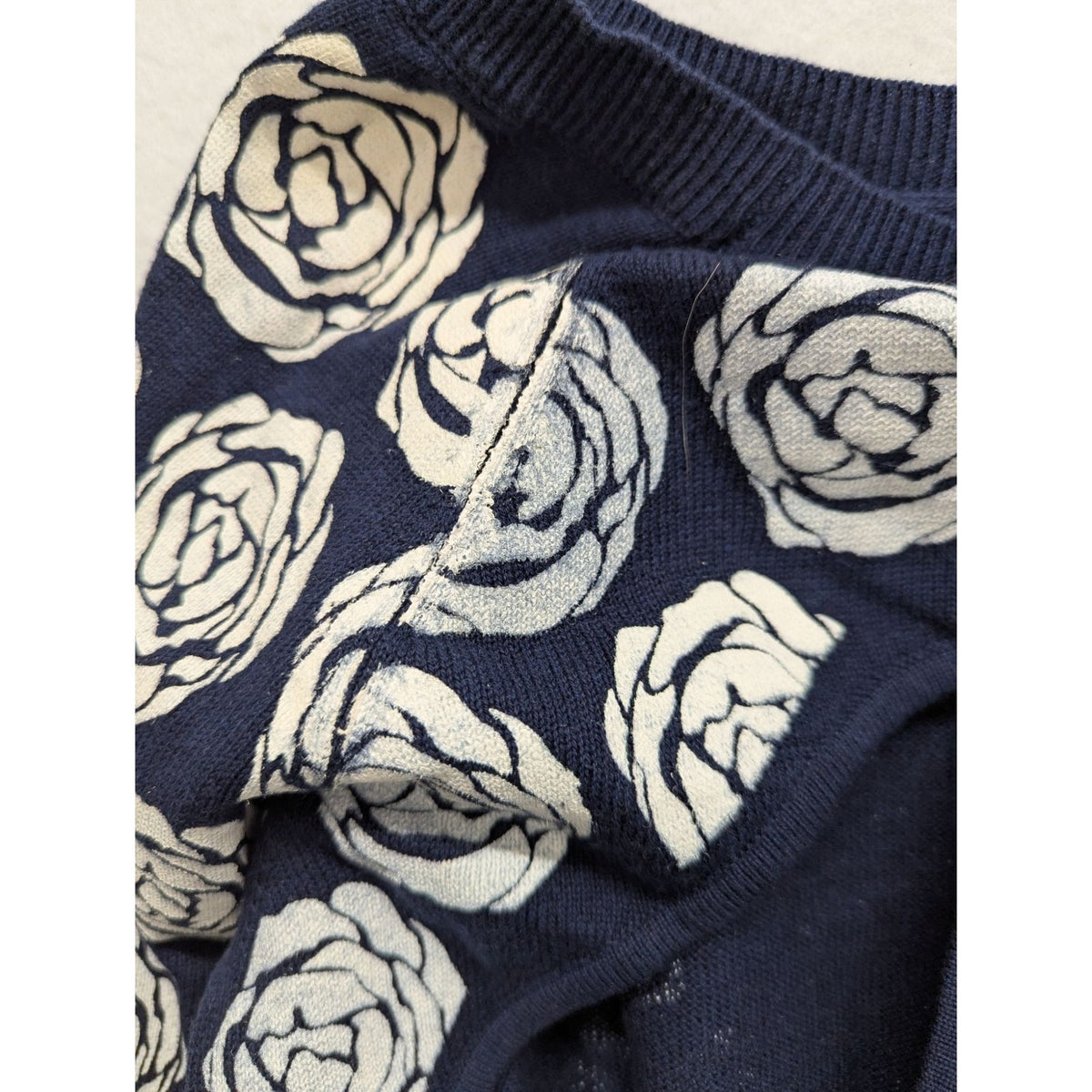 Maeve Womens Navy & White Floral Sweater Size XS