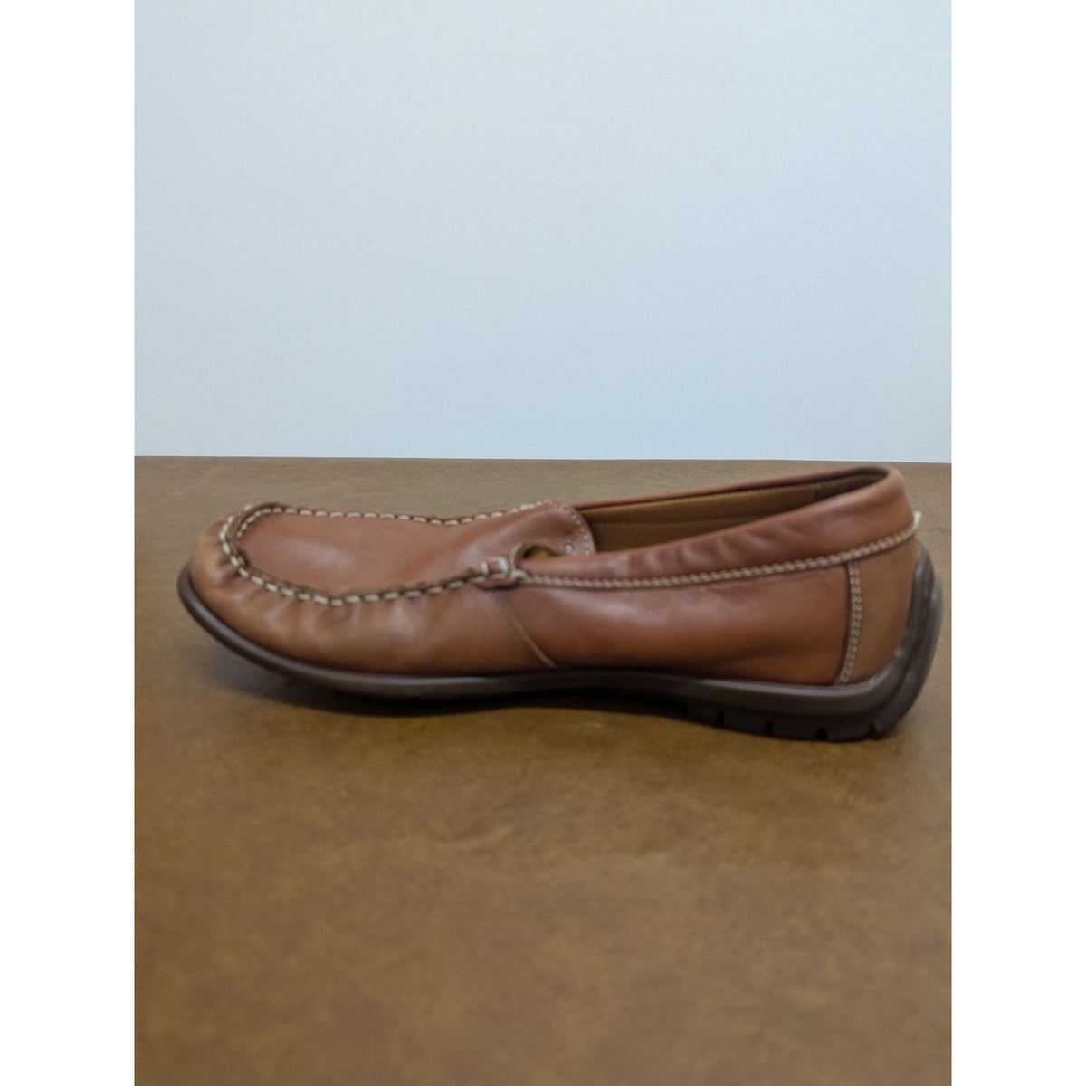 Ecco Mens Brown Leather Moccasin Loafers Size 43 With Latex Sole