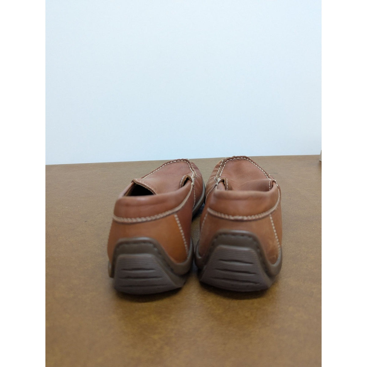 Ecco Mens Brown Leather Moccasin Loafers Size 43 With Latex Sole