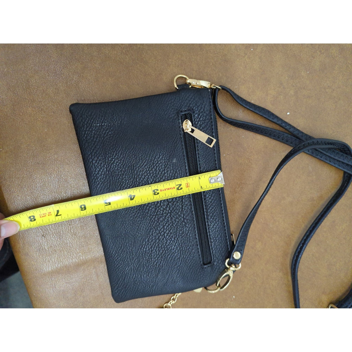 Michael Kors Black Pebbled Leather Crossbody Bag With Gold-Tone Accents & Adjustable Strap 8"x6" Zipper Closure
