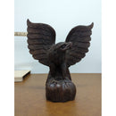 Hand-Carved Wooden Eagle Figurine With Detailed Feathers And Outstretched Wings 11" Tall Rustic Decor Piece