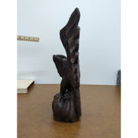 Hand-Carved Wooden Eagle Figurine With Detailed Feathers And Outstretched Wings 11" Tall Rustic Decor Piece