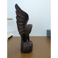 Hand-Carved Wooden Eagle Figurine With Detailed Feathers And Outstretched Wings 11" Tall Rustic Decor Piece
